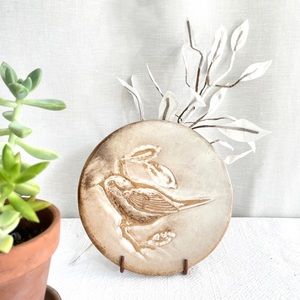 Latco 6”Round Ceramic Tile Trivet Wall Decor Earthtone Sweet Bird on Leafy Perch